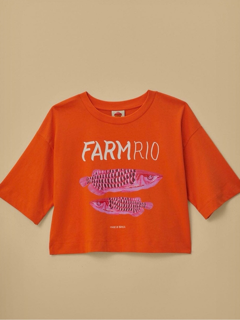 NWOT FARM Rio Orange Graphic Tee with Pink Fish Print - Picture 4 of 9